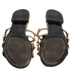 مملوكة مسبقًا Balenciaga Grey Leather Arena Embellished Slide Sandals Size 38