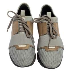 Pre Owned Balenciaga Grey Leather and Mesh Race Runner Sneakers Size 38