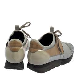 Pre Owned Balenciaga Grey Leather and Mesh Race Runner Sneakers Size 38