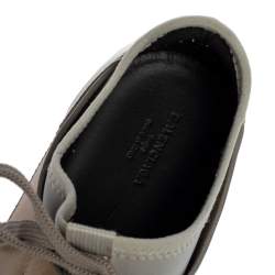 Pre Owned Balenciaga Grey Leather and Mesh Race Runner Sneakers Size 38