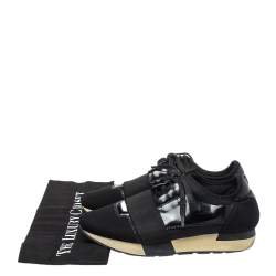 Balenciaga Black Patent Leather And Neoprene Race Runner Low Top Sneakers Size 38