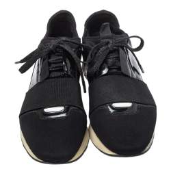 Balenciaga Black Patent Leather And Neoprene Race Runner Low Top Sneakers Size 38