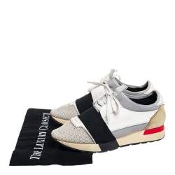 Pre Owned Balenciaga Multicolor Mesh And Leather Race Runner Low Top Sneakers Size 38