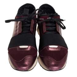 Pre Owned حذاء رياضى بالينسياغا ريس رانر جلد وقماش عنابي مقاس 39