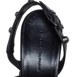 Pre Owned Balenciaga Black Leather Studded Slingback Wedge Sandals Size 37