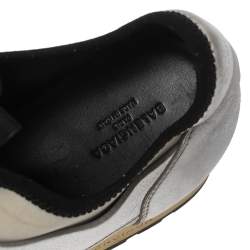 Balenciaga Silver/Black Leather And Fabric Race Runner Sneakers Size 40