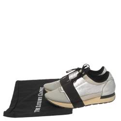 Balenciaga Silver/Black Leather And Fabric Race Runner Sneakers Size 40