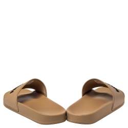 Pre Owned Balenciaga Beige Rubber Logo Pool Slides Size 39