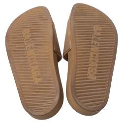 Pre Owned Balenciaga Beige Rubber Logo Pool Slides Size 39