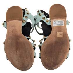 Balenciaga Pista Green Leather Arena Embellished Slide Sandals Size 41