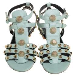 Balenciaga Pista Green Leather Arena Embellished Slide Sandals Size 41