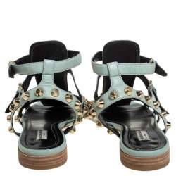 Balenciaga Pista Green Leather Arena Embellished Slide Sandals Size 41