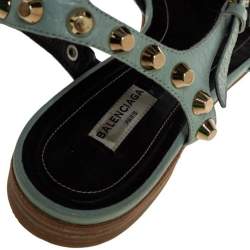 Balenciaga Pista Green Leather Arena Embellished Slide Sandals Size 41