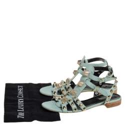 Balenciaga Pista Green Leather Arena Embellished Slide Sandals Size 41