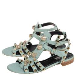 Balenciaga Pista Green Leather Arena Embellished Slide Sandals Size 41