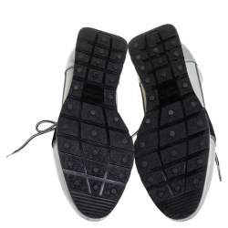 Pre Owned Balenciaga Silver Leather And Knit Fabric Race Runner Low Top Sneakers Size 38