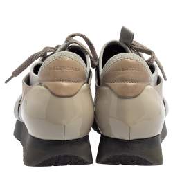 Pre Owned Balenciaga Grey/Brown Mesh And Suede Race Runner Low Top Sneakers Size 38