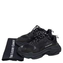 مملوكة مسبقًا Balenciaga Black Mesh and Leather Triple S Sneakers Size 39