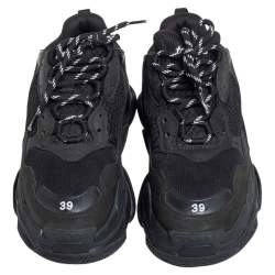 مملوكة مسبقًا Balenciaga Black Mesh and Leather Triple S Sneakers Size 39