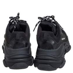 مملوكة مسبقًا Balenciaga Black Mesh and Leather Triple S Sneakers Size 39