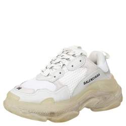 Pre Owned Balenciaga White Mesh And Leather Triple S Clear Sole Low Top Sneakers Size 38