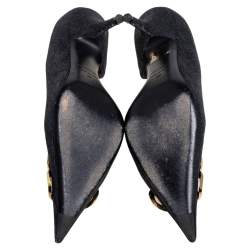 Pre Owned حذاء كعب عالي بالنسياغا كانفاس أسود مزين شعار الماركة بي بي دورساي مقدمة مدببة مقاس 37