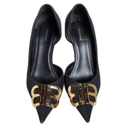 Pre Owned حذاء كعب عالي بالنسياغا كانفاس أسود مزين شعار الماركة بي بي دورساي مقدمة مدببة مقاس 37