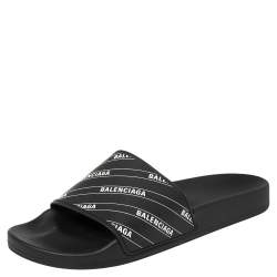 Pre Owned Balenciaga Black Rubber Logo Stamped Pool Slides Size 41