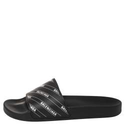 Pre Owned Balenciaga Black Rubber Logo Stamped Pool Slides Size 41