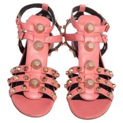 مملوكة مسبقًا Balenciaga Coral Pink Leather Arena Gladiator Flats Size 40