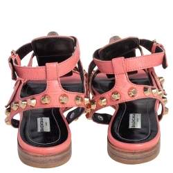 مملوكة  مسبقًا Balenciaga Coral Pink Leather Arena Gladiator Flats Size 40