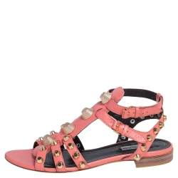 مملوكة مسبقًا Balenciaga Coral Pink Leather Arena Gladiator Flats Size 40