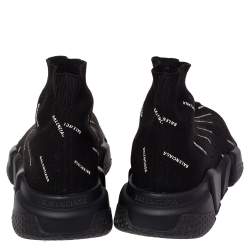 مملوكة مسبقًا Balenciaga Black Logo Knit Fabric Speed Trainer High Top Sneakers Size 37