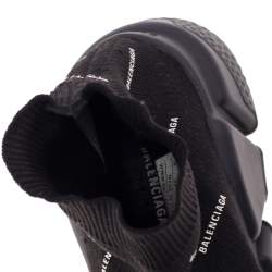 مملوكة مسبقًا Balenciaga Black Logo Knit Fabric Speed Trainer High Top Sneakers Size 37