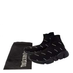 مملوكة مسبقًا Balenciaga Black Logo Knit Fabric Speed Trainer High Top Sneakers Size 37