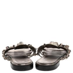 مملوكة مسبقًا Balenciaga Gris Leather Arena Studded Flat Sandals Size 36