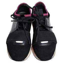 Balenciaga Black/Pink Leather And Mesh Race Runner Sneakers Size 38