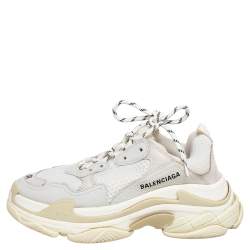 Pre Owned حذاء رياضي بالنسياغا تريبل أس كلير شبك وجلد رصاصي/أبيض مقاس 38