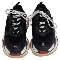 Pre Owned Balenciaga Black Mesh And Leather Triple S Low Top Sneakers Size 38