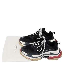 Pre Owned Balenciaga Black Mesh And Leather Triple S Low Top Sneakers Size 38