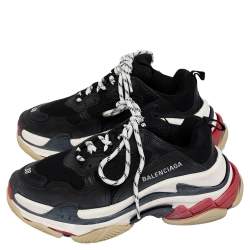 Pre Owned Balenciaga Black Mesh And Leather Triple S Low Top Sneakers Size 38