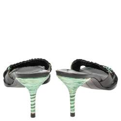 مملوكة مسبقًا صندل سلايد بوتيغا فينيتا جلد ورافية أخضر/أسود مقدمة مفتوحة مقاس 41