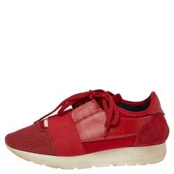 Balenciaga Red Mesh,Leather and Suede Race Runner Low Top Sneakers Size 38