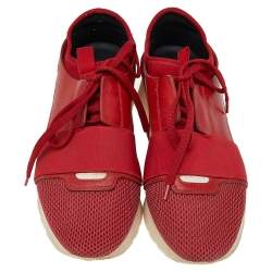Balenciaga Red Mesh,Leather and Suede Race Runner Low Top Sneakers Size 38