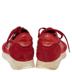 Balenciaga Red Mesh,Leather and Suede Race Runner Low Top Sneakers Size 38