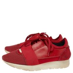 Balenciaga Red Mesh,Leather and Suede Race Runner Low Top Sneakers Size 38