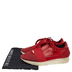 Balenciaga Red Mesh,Leather and Suede Race Runner Low Top Sneakers Size 38