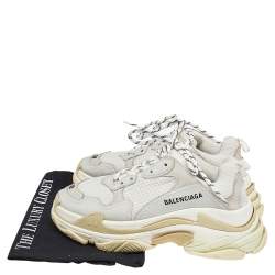 Pre Owned Balenciaga White/Grey Mesh And Leather Triple S Low Top Sneakers Size 38