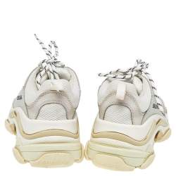 Pre Owned Balenciaga White/Grey Mesh And Leather Triple S Low Top Sneakers Size 38