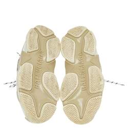 Pre Owned Balenciaga White/Grey Mesh And Leather Triple S Low Top Sneakers Size 38
